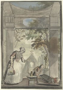 Maid with Boy Tumbling Child from Wheelbarrow by Elias van Nijmegen