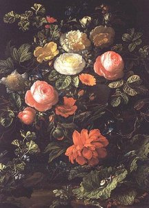 Still Life with Roses, Insects and Snails by Elias van den Broeck