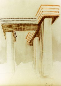 Design drawing for the proposed wolkenbugel (cloud-iron) building by El Lissitzky