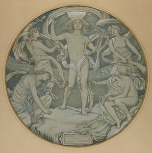 Cartoon for Center Circle of Huntington Ceiling: Apollo and Attendants by Elihu Vedder