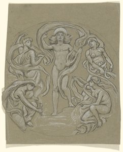 Study for Center Circle of Huntington Ceiling: Apollo and Attendants by Elihu Vedder