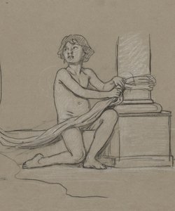 Study for Young Boy Crouching Next to Column by Elihu Vedder