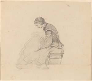 Study of a Girl Reading by Elihu Vedder