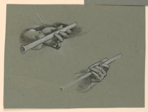 Studies of Two Hands Holding Flutes by Elihu Vedder