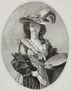 Self-portrait with palette, by French painter Elisabeth Vigee Le Brun, lithograph by Giovanni Mariani from Poliorama Pittoresco, n 42, May 28 by Elisabeth Louise (after) Vigee Lebrun