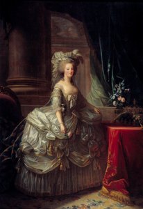 Portrait of Queen Marie Antoinette. Painting by Marie Elisabeth Louise Vigee Le Brun. 19th century. Oil on canvas. Full-length portrait of Queen Marie Antoinette