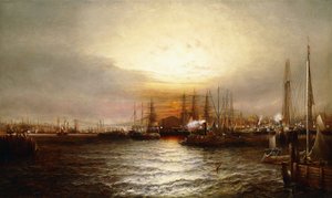 Sunrise from Chapman Dock and Old Brooklyn Navy Yard, East River, New York