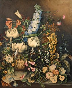 Flowers in a Vase on a Marble-Topped Console Table by Eliza F. Daniel
