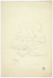Two Seated Baby Girls (recto), a Still Life, and Two Animals (verso) by Elizabeth Murray