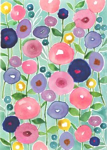 Poppies in Bloom on Aqua Background, 2018