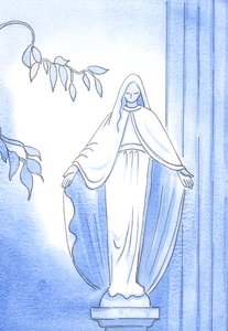 A Statue in the Garden: Here, we can see Our Lady
