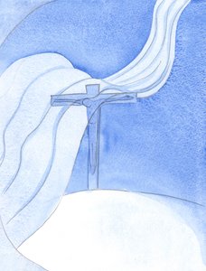 As Christ pours out His Blood in a New Covenant, a great malevolent wind sweeps over the Cross, threatening and destroying