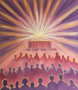 At Mass, the Divine Love of the Father enfolds Jesus in a white fire of Sacrifice by Elizabeth Wang