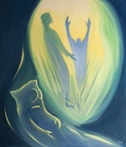 At the moment of death, the soul who dies in Christ is swept up with Him and carried to the Father