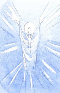 Christ, Risen and Glorious, is Really Present in the Blessed Sacrament. Robed as a priest, He prays to the Father of our behalf