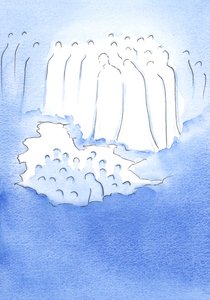 Christ and his saints in heaven look down with great tenderness upon his friends on earth who meditate on his Passion