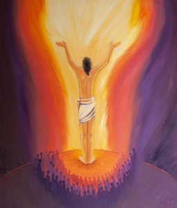 Christ stands amongst us at the Mass and prays for sinners by offering His once-for-all Sacrifice, 2000 by Elizabeth Wang