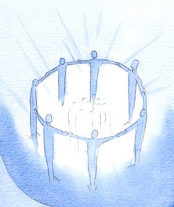 Friends and relations who live, work and pray united in Christ, are pushing back the darkness, to enlighten others, 2002 by Elizabeth Wang