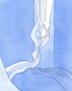 From His feet, Christ
