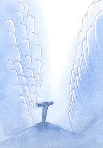 How the Angels, thousands of them, shuddered in horror as the very Son of God died on Calvary, in His surrender and infinite praise of the Father. by Elizabeth Wang