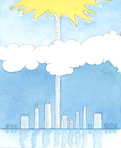 It is through trust in God and obedience to His Church that someone can be brought as if to the top of a building which reaches as far as Heaven, 2003 by Elizabeth Wang