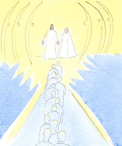Jesus Crucified Waits at the Gate of Heaven, with His Mother Mary and the Holy Angels