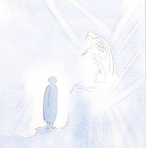 Our Blessed Lady is far above us in grace and holiness, but we must not be afraid to approach Her.