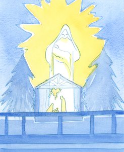 Our Blessed Lady stood in the Lady Chapel, in glory, showing how she shares our joy on the feast of the Birth of her son, Our Lord
