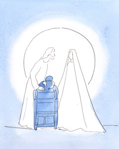 Our Blessed Lady was with me, with her Son, offering an Easter greeting. They were both delighted by my joy at seeing them, and my joy at knowing they are happy in Heaven by Elizabeth Wang