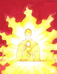 The Presence of Jesus in the Eucharist is like a blazing fire of glory by Elizabeth Wang