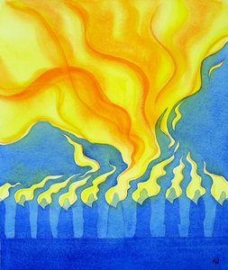 The descent of the Holy Spirit on the apostles and Mary at Pentecost, 2001 by Elizabeth Wang