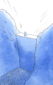 The wall of sin, which separates us from God, is scaled only by Christ, Who stands with His mother. He alone can help us to reach the Glory of Heaven. by Elizabeth Wang