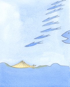 Those in the Church who are proud or ambitious are like fish which dart about excitedly and travel far but are in danger from larger fish, 2003 by Elizabeth Wang