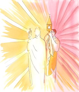 When a priest is holding the monstrance with the Sacred Host, and blesses us with it, Christ Himself is blessing us, even though we do not see Him by Elizabeth Wang