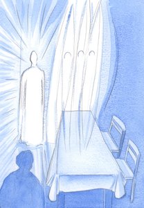 With His Holy Angels, Christ watches admiringly as we pray; He hides His love as he helps us to grow in faith, 2002