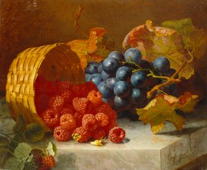 Still Life with Raspberries and a Bunch of Grapes on a Marble Ledge by Eloise Harriet Stannard