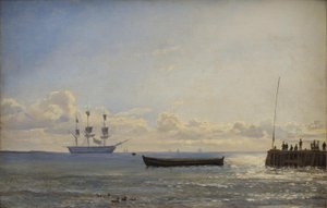 A Ship of the Line at Anchor by Emanuel Larsen