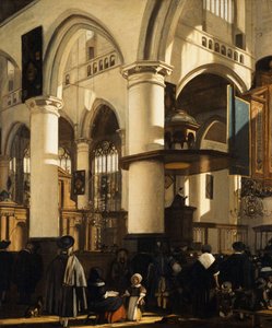 The Old Church, Delft, with Churchgoers listening to a Sermon