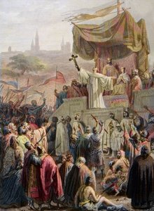 St. Bernard Of Clairvaux Preaching the Second Crusade in Vezelay, 31st March 1146 - engraving after Emile Signol - Saint-Bernard de Clairvaux preaching the Second Crusade in the presence of King Louis VII and Queen Alienor