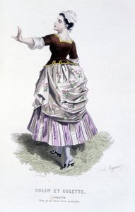 Complete work by Beaumarchais (1732-1799) by Edouard Fournier. drawing by Emile Bayard. Ed. Laplace, Sanchez et Cie, Paris 1876. This is Colette in Colin and Colette