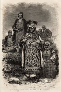 Fiances and peasants of the Romanian frontiers, engraving after the drawing by Emile Bayard, illustrating the journey to Bulgaria, by Guillaume Lejean, in 1867, published in 