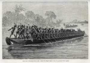 Large canoe of the Arouhouimi on the Livingstone River (Drawing by Emile Bayard) by Emile Antoine Bayard