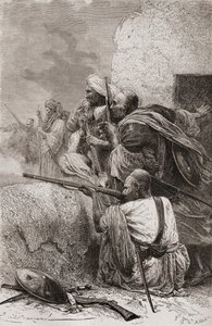 Northern Afghan rebels fighting the British in the mountains of Hazara, Pakistan, during British rule, 1878 by Emile Antoine Bayard