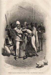 The exchange of blood between King Rionga and Sir Baker, after drinking a large amount of banana cider and spending a night watching and fasting, the ceremony takes place, each in turn they cut their forearms and drink a drop of blood, then Rionga Vakil is by Emile Antoine Bayard