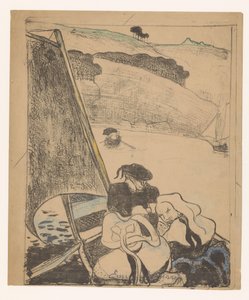 Two Breton women and a man on a boat
