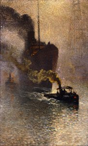 In Tow on the Thames in the Fog by Emile Claus