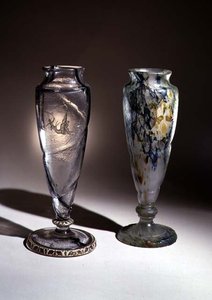 Engraved Intercalaire Glass Vases by Emile Galle