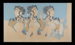 Restored Ladies in Blue Fresco from the Palace of Minos at Knossos (Evans Fresco Drawing O/7) by Emile Gilliéron