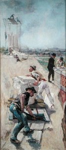 Workers Building the Hotel de Ville, Paris by Emile Henri Blanchon