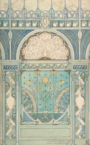 Design for a Wall Decoration with Peacock, Cranes, and Sunflowers for the Restaurant